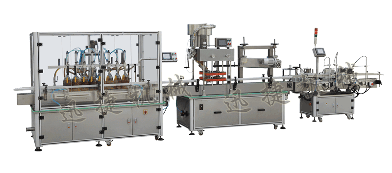 灌裝機+全自動封蓋機（自動理蓋，自動扣蓋，自動旋壓蓋）+貼標機